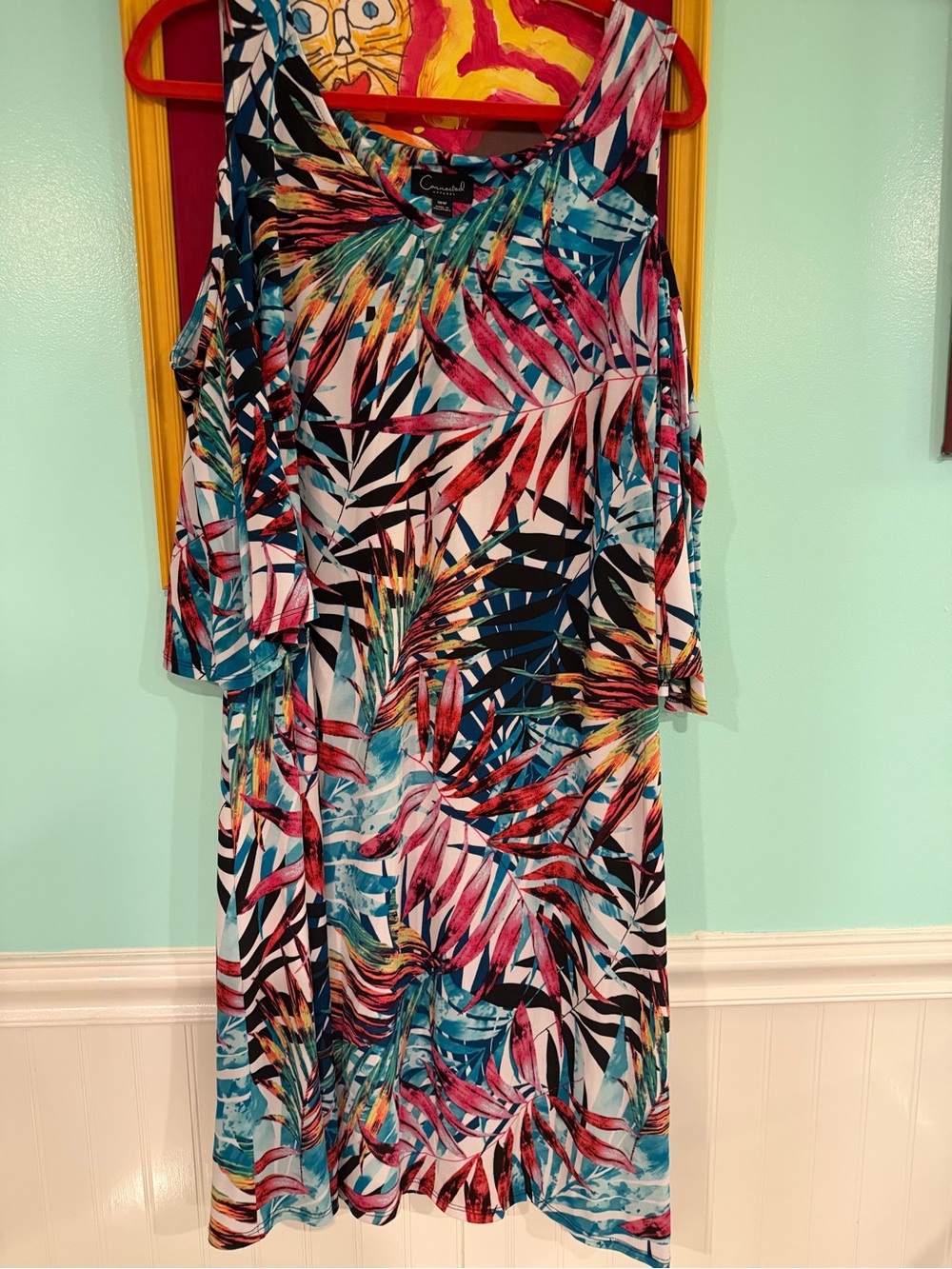 Tropical Cold-Shoulder Maxi Dress, 18W, $20
